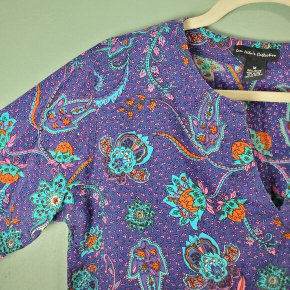 Sam Hilu's Collection Womens Boho Floral Paisley Print Tunic Top Size Medium - Picture 4 of 5